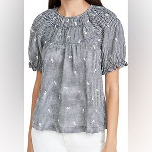 Madewell Floral Embroidered Gingham Shirred Puff Sleeve Top Neuflora